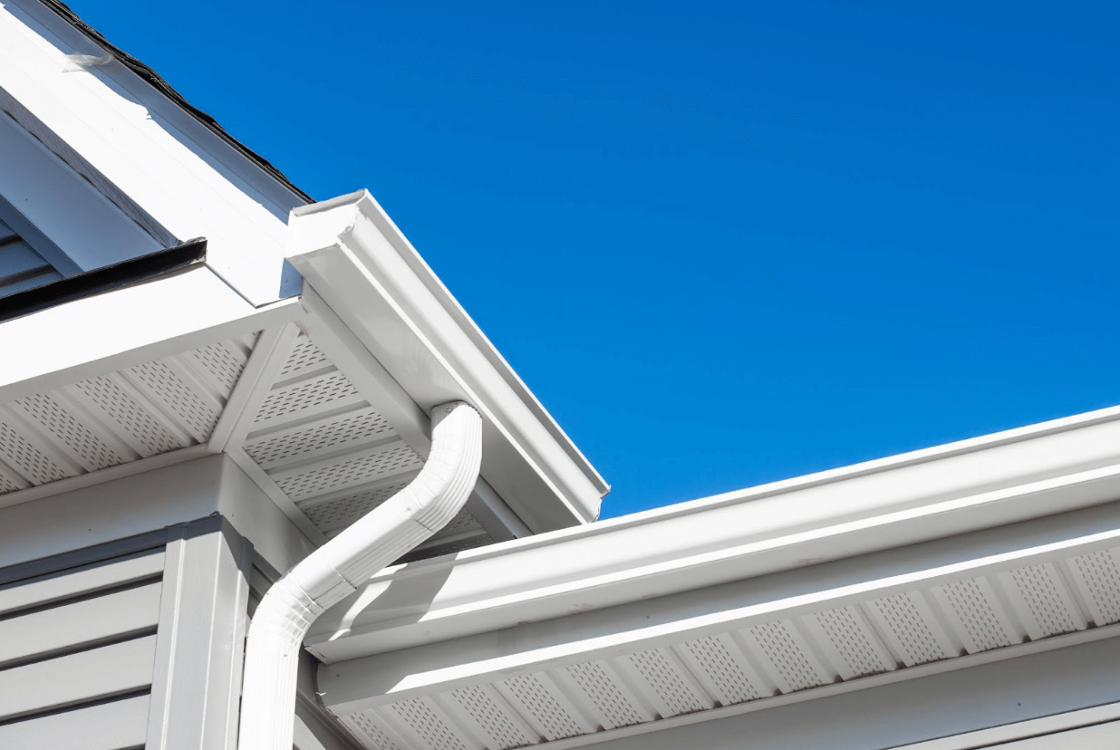Up close view of gutters on home