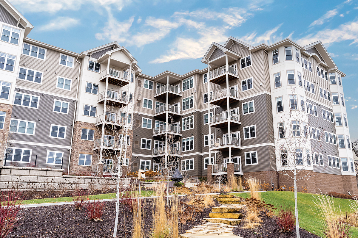 Beige and white large apartment complex