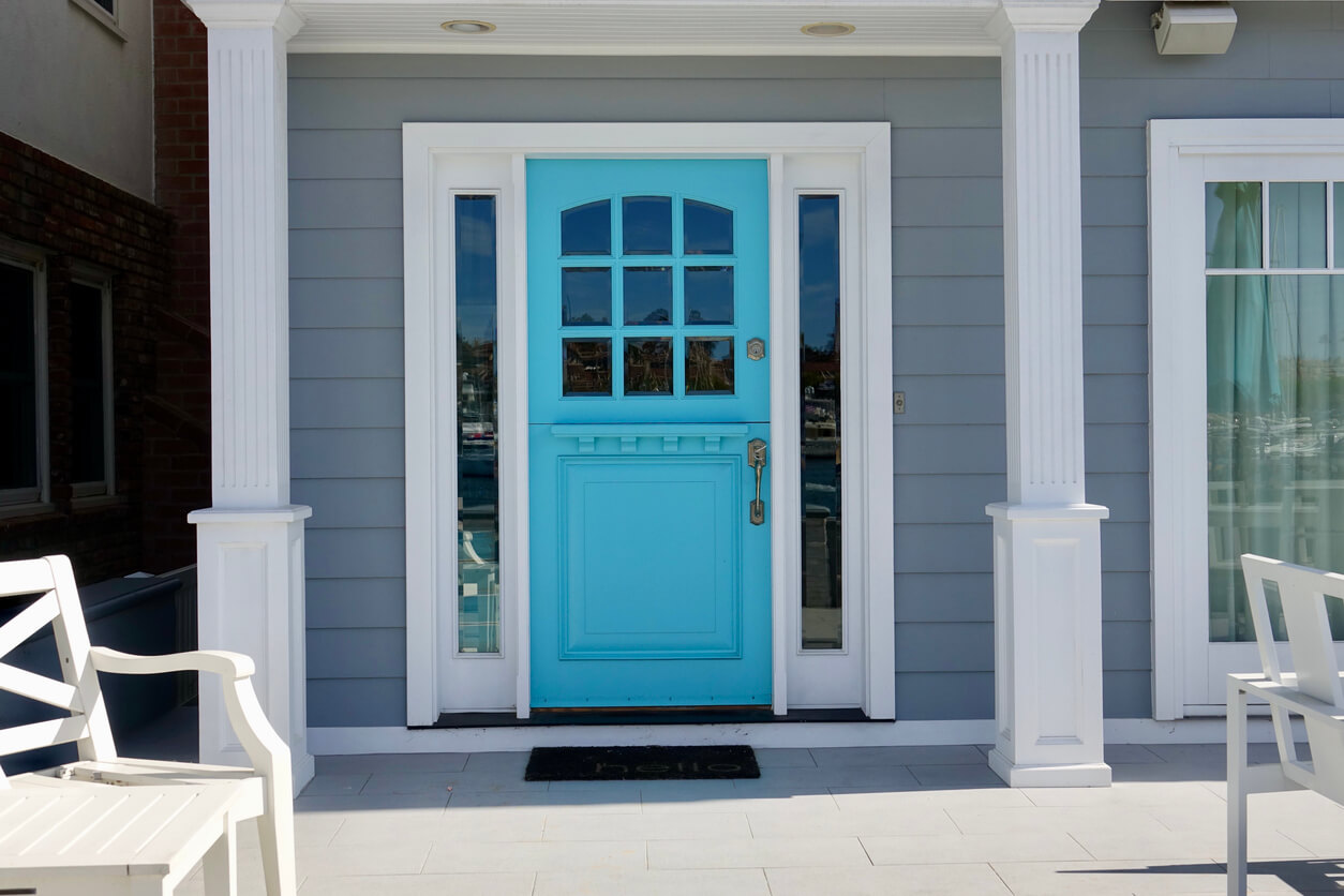 bright turquoise dutch door