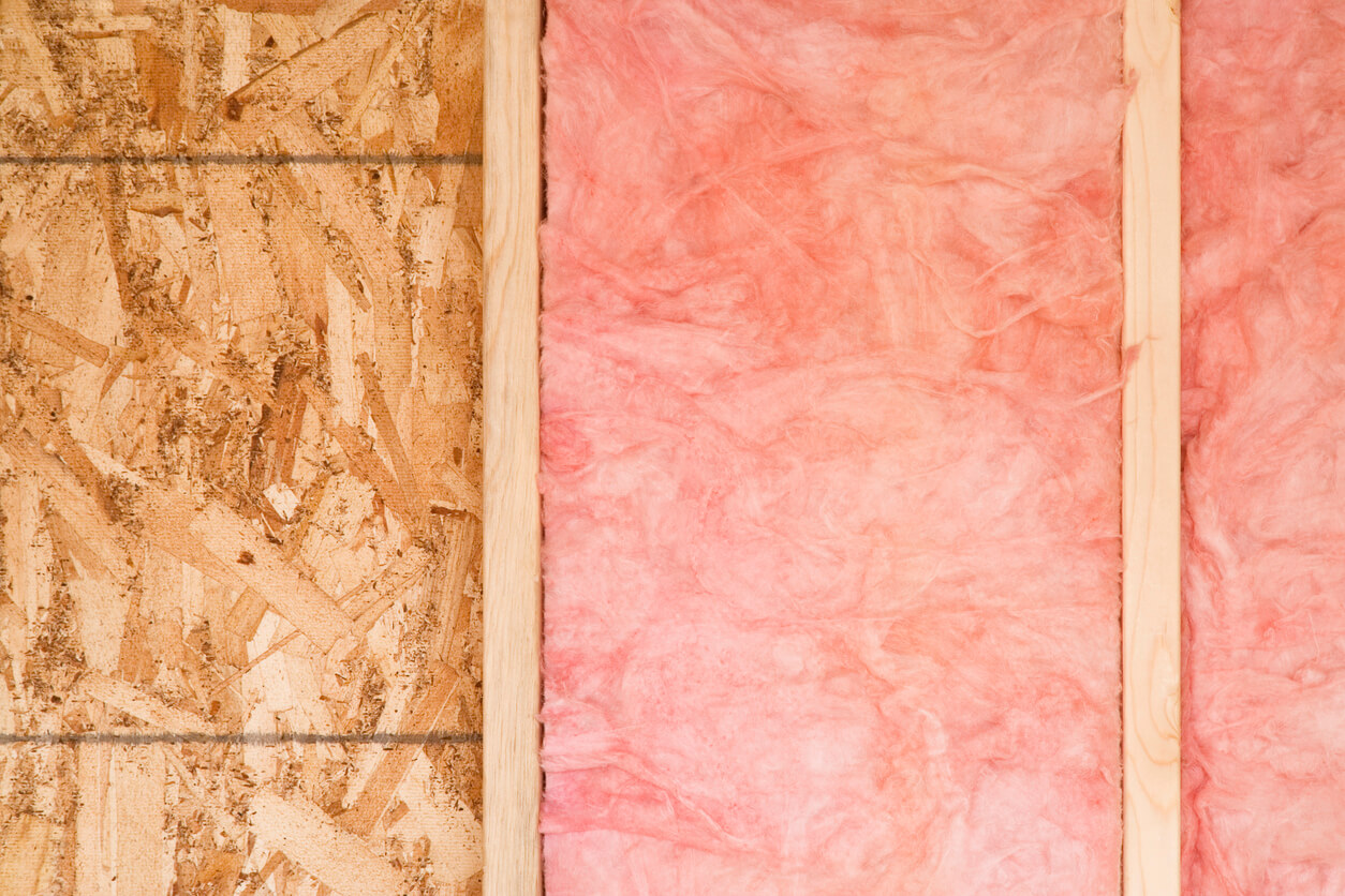 pink fiberglass insulation in a wall