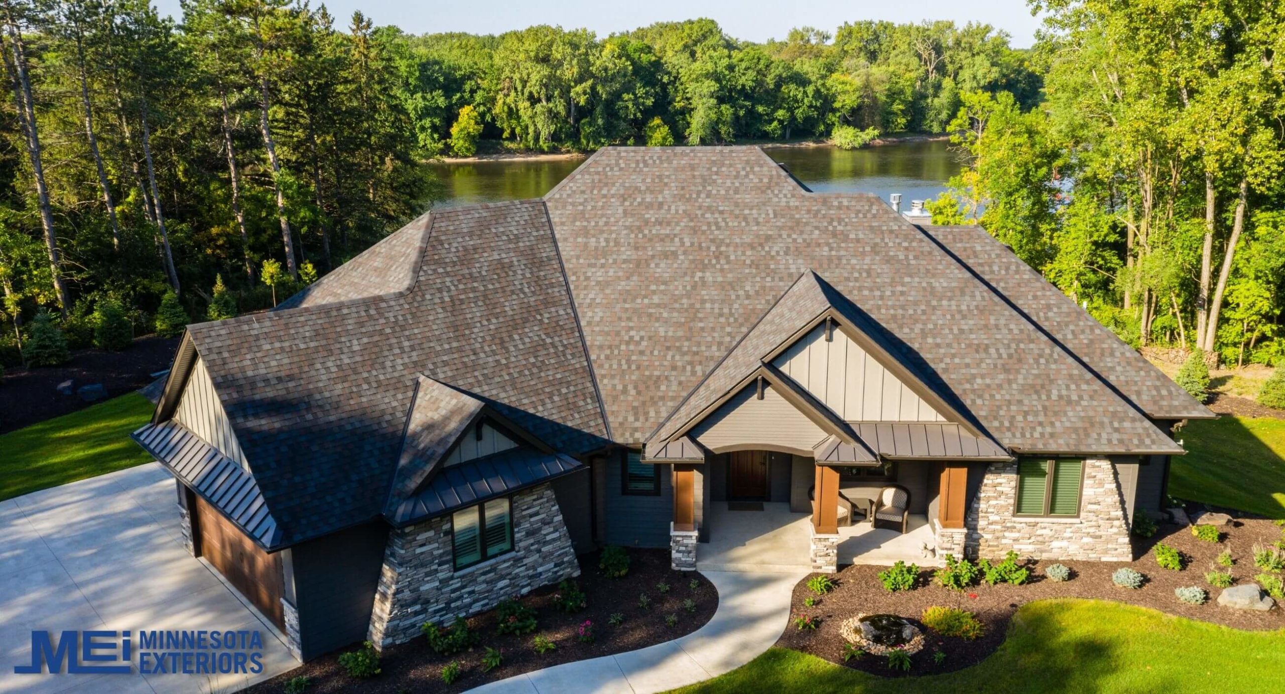 Lakeside home with patterned shingles